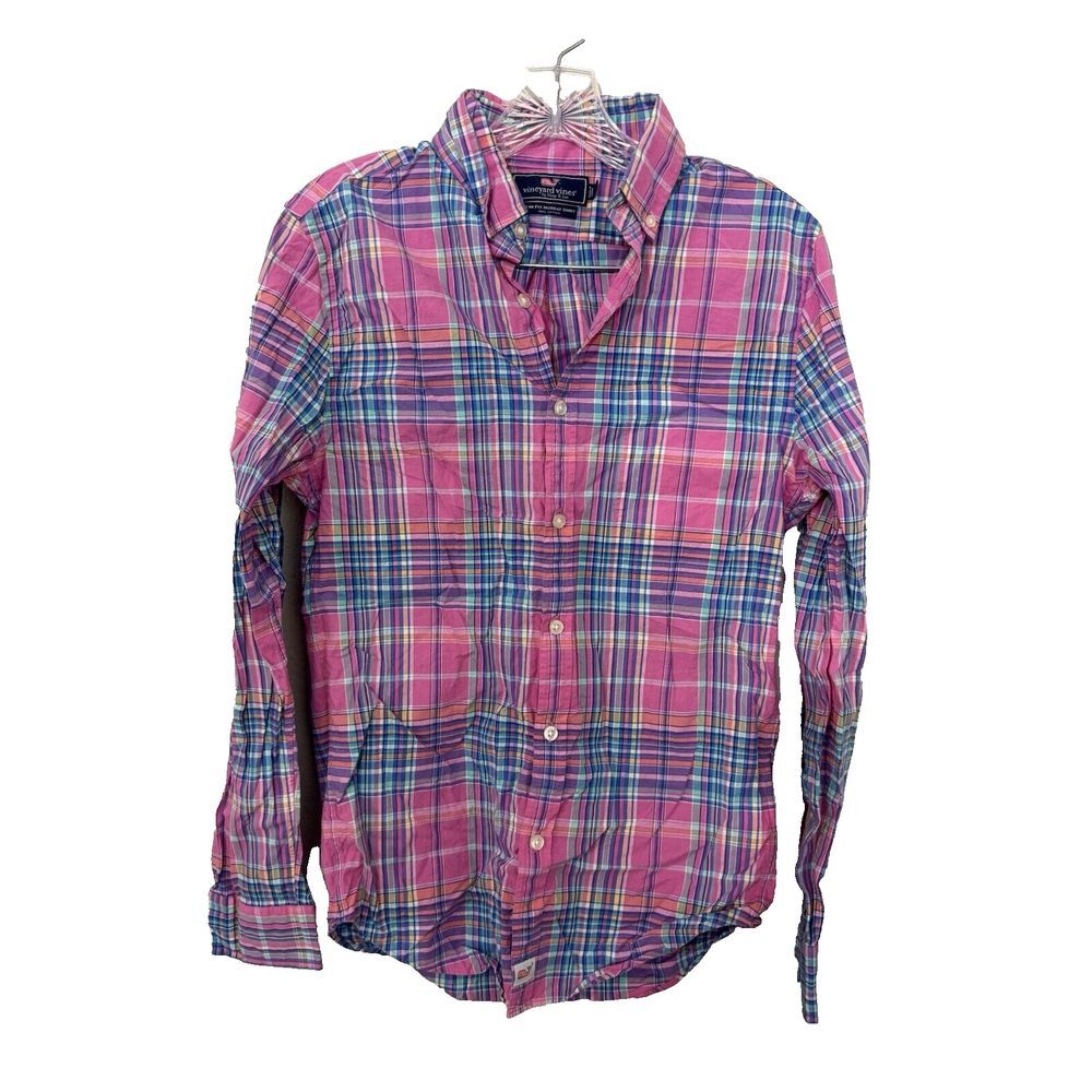 Vineyard Vines Men's Pink Checked LS Button-Down Slim Fit‎ Murray Shirt sz XS